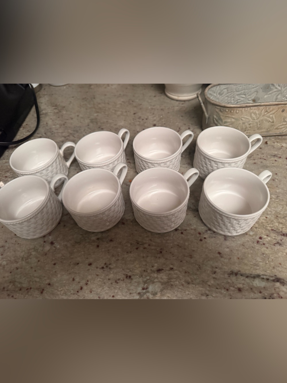 Oneida “Wicker” White Ceramic Coffee Cups - Set of 8